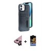 MARSİLYAN™- iPhone 11 Kılıf Yörünge Işık Serisi - Siyah Buffer Hayalet Cam Ekran Koruyucu + Raze Metal Kamera Lens - SH