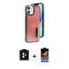 MARSİLYAN™- iPhone 11 Kılıf Yörünge Işık Serisi - Siyah Buffer Hayalet Cam Ekran Koruyucu + Turuncu PVD Metal Kamera Lens