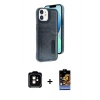 MARSİLYAN™- iPhone 11 Kılıf Yörünge Işık Serisi - Siyah Buffer Hayalet Cam Ekran Koruyucu + Turuncu PVD Metal Kamera Lens