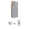 MARSİLYAN™- iPhone 11 Kılıf Zirve Doku Prime - Şeffaf Pasifik Cam Ekran Koruyucu + Pers Alüminyum Kamera Lens - GI