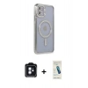 MARSİLYAN™- iPhone 11 Kılıf Zirve Doku Prime - Şeffaf Pasifik Cam Ekran Koruyucu + PVD Metal Kamera Lens - MI