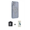 MARSİLYAN™- iPhone 11 Kılıf Zirve Doku Prime - Şeffaf Pasifik Cam Ekran Koruyucu + PVD Metal Kamera Lens - MI