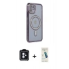 MARSİLYAN™- iPhone 11 Kılıf Zirve Doku Prime - Şeffaf Pasifik Cam Ekran Koruyucu + PVD Metal Kamera Lens - MI