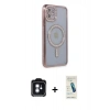 MARSİLYAN™- iPhone 11 Kılıf Zirve Doku Prime - Şeffaf Pasifik Cam Ekran Koruyucu + PVD Metal Kamera Lens - MI