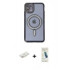 MARSİLYAN™- iPhone 11 Kılıf Zirve Doku Prime - Şeffaf Pasifik Cam Ekran Koruyucu + Renkli Kamera Lens Koruma Cam - SI