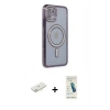 MARSİLYAN™- iPhone 11 Kılıf Zirve Doku Prime - Şeffaf Pasifik Cam Ekran Koruyucu + Renkli Kamera Lens Koruma Cam - SI