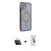 MARSİLYAN™- iPhone 11 Kılıf Zirve Doku Prime - Şeffaf Pasifik Cam Ekran Koruyucu + Kamera Lens Koruma Cam - SF