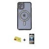MARSİLYAN™- iPhone 11 Kılıf Zirve Doku Prime - Siyah 34D Hayalet Izgaralı Cam + Rainbow Kamera Lens Koruma Cam - KI
