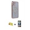 MARSİLYAN™- iPhone 11 Kılıf Zirve Doku Prime - Siyah 34D Hayalet Izgaralı Cam + Rainbow Kamera Lens Koruma Cam - KI