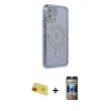 MARSİLYAN™- iPhone 11 Kılıf Zirve Doku Prime - Siyah 34D Hayalet Izgaralı Cam + Rainbow Kamera Lens Koruma Cam - KI