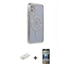 MARSİLYAN™- iPhone 11 Kılıf Zirve Doku Prime - Siyah 34D Hayalet Izgaralı Cam + Renkli Kamera Lens Koruma Cam - SI