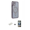 MARSİLYAN™- iPhone 11 Kılıf Zirve Doku Prime - Siyah 34D Hayalet Izgaralı Cam + Renkli Kamera Lens Koruma Cam - SI