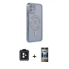 MARSİLYAN™- iPhone 11 Kılıf Zirve Doku Prime - Siyah 34D Hayalet Izgaralı Cam + PVD Metal Kamera Lens - SH