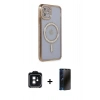 MARSİLYAN™- iPhone 11 Kılıf Zirve Doku Prime - Siyah 3D Antistatik Hayalet Cam Ekran Koruyucu + PVD Metal Kamera Lens - SH