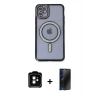 MARSİLYAN™- iPhone 11 Kılıf Zirve Doku Prime - Siyah 3D Antistatik Hayalet Cam Ekran Koruyucu + PVD Metal Kamera Lens - TU