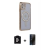 MARSİLYAN™- iPhone 11 Kılıf Zirve Doku Prime - Siyah 3D Antistatik Hayalet Cam Ekran Koruyucu + PVD Metal Kamera Lens - TU