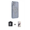 MARSİLYAN™- iPhone 11 Kılıf Zirve Doku Prime - Siyah Bilvis 3D Mat Cam Ekran Koruyucu + PVD Metal Kamera Lens - MI