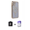MARSİLYAN™- iPhone 11 Kılıf Zirve Doku Prime - Siyah Bilvis 5in1 3D Magic Cam Ekran Koruyucu + PVD Metal Kamera Lens - TU