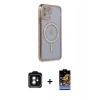 MARSİLYAN™- iPhone 11 Kılıf Zirve Doku Prime - Siyah Buffer Hayalet Cam Ekran Koruyucu + PVD Metal Kamera Lens - YL
