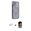 MARSİLYAN™- iPhone 11 Kılıf Zirve Doku Prime - Siyah Buffer Hayalet Cam Ekran Koruyucu + Renkli Kamera Lens Koruma Cam - PE