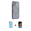 MARSİLYAN™- iPhone 11 Kılıf Zirve Doku Prime - Siyah Buffer Hayalet Cam Ekran Koruyucu + Neon Fosforlu Kamera Lens - TU