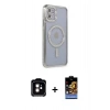 MARSİLYAN™- iPhone 11 Kılıf Zirve Doku Prime - Siyah Buffer Hayalet Cam Ekran Koruyucu + PVD Metal Kamera Lens - TU