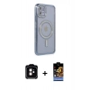 MARSİLYAN™- iPhone 11 Kılıf Zirve Doku Prime - Siyah Buffer Hayalet Cam Ekran Koruyucu + PVD Metal Kamera Lens - TU