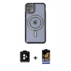 MARSİLYAN™- iPhone 11 Kılıf Zirve Doku Prime - Siyah Buffer Hayalet Cam Ekran Koruyucu + PVD Metal Kamera Lens - TU
