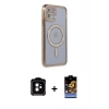 MARSİLYAN™- iPhone 11 Kılıf Zirve Doku Prime - Siyah Buffer Hayalet Cam Ekran Koruyucu + PVD Metal Kamera Lens - TU