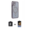 MARSİLYAN™- iPhone 11 Kılıf Zirve Doku Prime - Siyah Buffer Hayalet Cam Ekran Koruyucu + PVD Metal Kamera Lens - YL