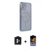 MARSİLYAN™- iPhone 11 Kılıf Zirve Doku Prime - Siyah Buffer Hayalet Cam Ekran Koruyucu + PVD Metal Kamera Lens - YL