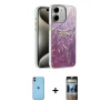 MARSİLYAN™- iPhone 11 Kılıf Zirve Modern Prime - Siyah 34D Hayalet Izgaralı Cam + Neon Fosforlu Kamera Lens - TU