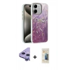 MARSİLYAN™- iPhone 11 Kılıf Zirve Modern Prime - Siyah 6D Mat Seramik Hayalet Nano Ekran Koruyucu + Mor Raze Metal Kamera Lens