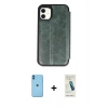 MARSİLYAN™- iPhone 11 Kılıf Zirve Yansıma Serisi - Şeffaf Pasifik Cam Ekran Koruyucu + Neon Fosforlu Kamera Lens - MI