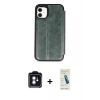 MARSİLYAN™- iPhone 11 Kılıf Zirve Yansıma Serisi - Şeffaf Pasifik Cam Ekran Koruyucu + PVD Metal Kamera Lens - MI