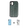 MARSİLYAN™- iPhone 11 Kılıf Zirve Yansıma Serisi - Şeffaf Uv Polymer Nano Ekran Koruyucu + Neon Fosforlu Kamera Lens - TU