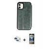 MARSİLYAN™- iPhone 11 Kılıf Zirve Yansıma Serisi - Siyah 34D Hayalet Izgaralı Cam + Pers Alüminyum Kamera Lens - LT