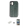 MARSİLYAN™- iPhone 11 Kılıf Zirve Yansıma Serisi - Siyah 34D Hayalet Izgaralı Cam + Renkli Kamera Lens Koruma Cam - SI