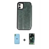 MARSİLYAN™- iPhone 11 Kılıf Zirve Yansıma Serisi - Siyah 360 Mat Full Body Arka Koruyucu + Neon Fosforlu Kamera Lens - YL