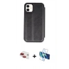 MARSİLYAN™- iPhone 11 Kılıf Zirve Yansıma Serisi - Siyah 3D Antistatik Cam Ekran Koruyucu + Pers Alüminyum Kamera Lens - KI