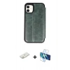 MARSİLYAN™- iPhone 11 Kılıf Zirve Yansıma Serisi - Siyah 3D Antistatik Cam Ekran Koruyucu + Renkli Kamera Lens Koruma Cam - TU