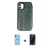 MARSİLYAN™- iPhone 11 Kılıf Zirve Yansıma Serisi - Siyah 3D Antistatik Hayalet Cam Ekran Koruyucu + Neon Fosforlu Kamera Lens - MI