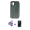 MARSİLYAN™- iPhone 11 Kılıf Zirve Yansıma Serisi - Siyah 3D Antistatik Hayalet Cam Ekran Koruyucu + Raze Metal Kamera Lens - MR