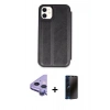MARSİLYAN™- iPhone 11 Kılıf Zirve Yansıma Serisi - Siyah 3D Antistatik Hayalet Cam Ekran Koruyucu + Raze Metal Kamera Lens - MR