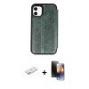MARSİLYAN™- iPhone 11 Kılıf Zirve Yansıma Serisi - Siyah 3D Antistatik Mat Seramik Nano Ekran Koruyucu + Renkli Kamera Lens Koruma Cam - PE