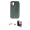 MARSİLYAN™- iPhone 11 Kılıf Zirve Yansıma Serisi - Siyah 3D Antistatik Mat Seramik Nano Ekran Koruyucu + Renkli Kamera Lens Koruma Cam - SI