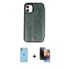 MARSİLYAN™- iPhone 11 Kılıf Zirve Yansıma Serisi - Siyah 3D Antistatik Mat Seramik Nano Ekran Koruyucu + Neon Fosforlu Kamera Lens - YL