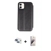 MARSİLYAN™- iPhone 11 Kılıf Zirve Yansıma Serisi - Siyah Bilvis 3D Mat Cam Ekran Koruyucu + Pers Alüminyum Kamera Lens - LT