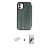 MARSİLYAN™- iPhone 11 Kılıf Zirve Yansıma Serisi - Siyah Bilvis 3D Mat Cam Ekran Koruyucu + Renkli Kamera Lens Koruma Cam - PE