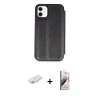 MARSİLYAN™- iPhone 11 Kılıf Zirve Yansıma Serisi - Siyah Bilvis 3D Mat Cam Ekran Koruyucu + Renkli Kamera Lens Koruma Cam - PE